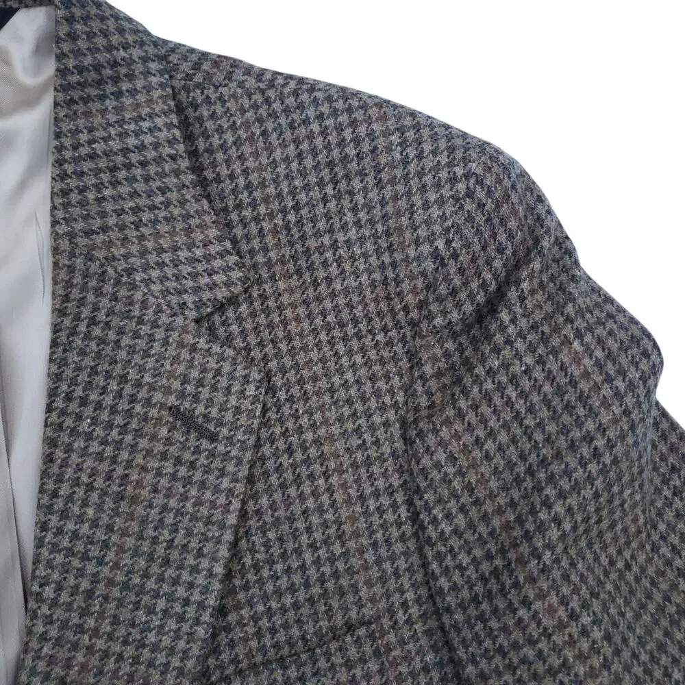 Vintage Ivy Prep Wool Blazer Jacket Sport Coat Brown Tweed Houndstooth 46R